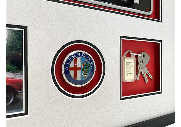 Framed Alfa Romeo memorabilia Close Up