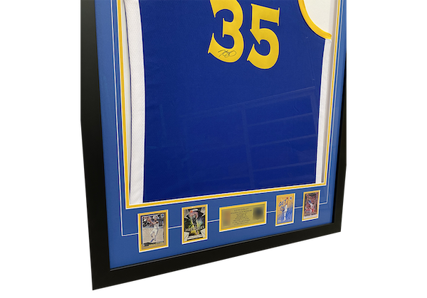 Durant Golden State Basketball Jersey with player cards framed Close Up