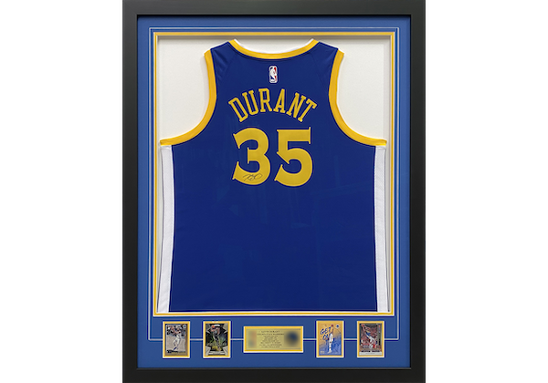 Durant Golden State Basketball Jersey with player cards framed