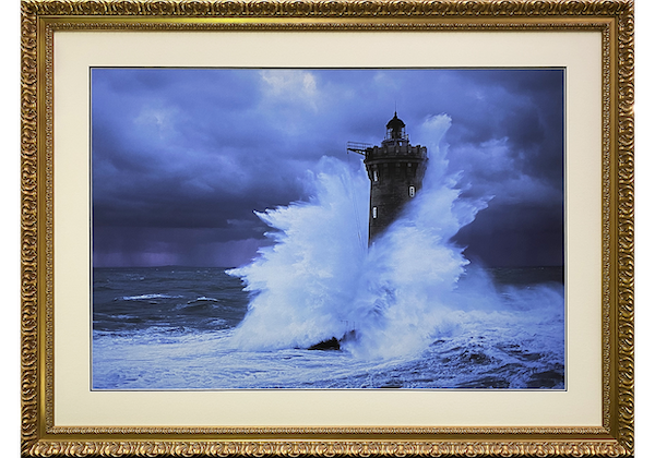 Framed Ocean Crashing into Light House print