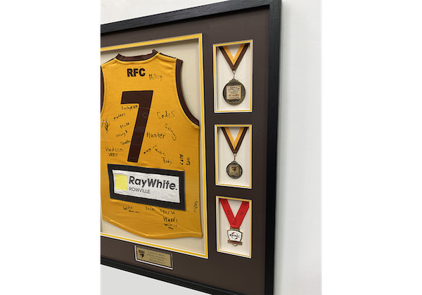 Framed Rowville Hawks Football Jersey Close Up